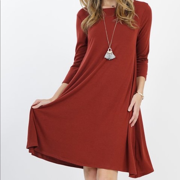 ❤️🆕BLAKE BRICK RED SOFT SWING DRESS W POCKETS NWT - Picture 2 of 13